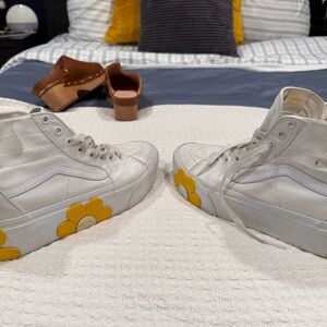 Vans White High-Top Sneakers with Yellow Flower Design
